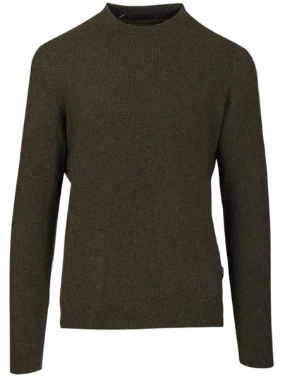 Barbour Plaid Pattern Crew Neck Sweater With Elbow Patches In Green