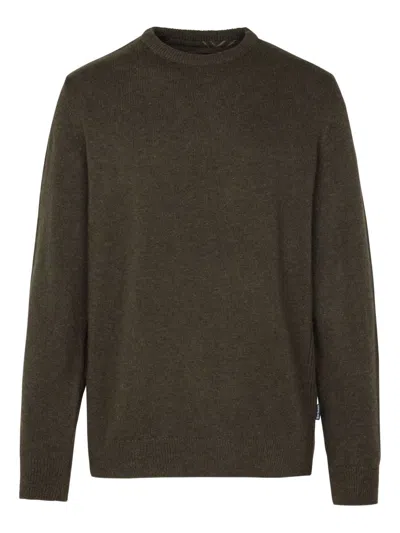 Barbour Plaid Pattern Crew Neck Sweater With Elbow Patches In Brown