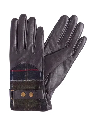 Barbour Plaid-pattern Leather Gloves In Brown