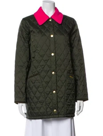 Pre-owned Barbour Plaid Print Coat In Green