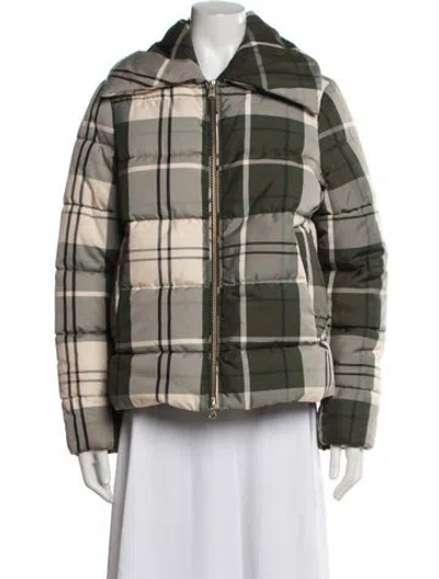 Pre-owned Barbour Plaid Print Down Jacket In Green
