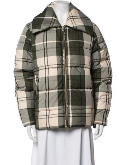 Pre-owned Barbour Plaid Print Down Jacket In Green