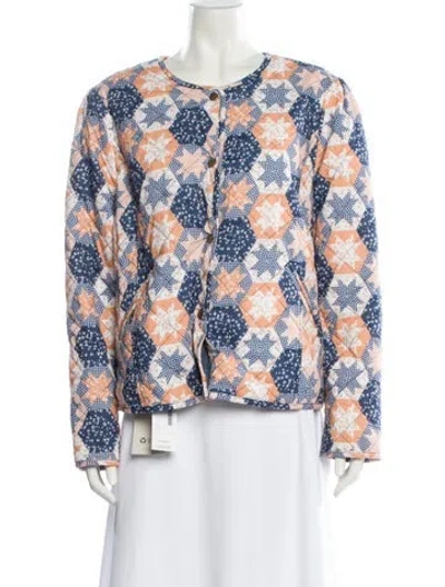 Pre-owned Barbour Plaid Print Faux Fur Coat In Blue