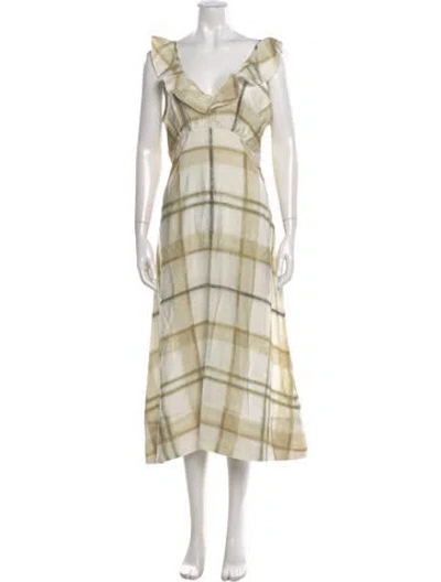 Pre-owned Barbour Plaid Print Long Dress In Neutral