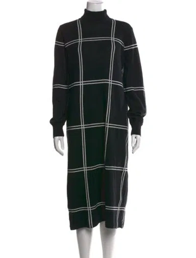 Pre-owned Barbour Plaid Print Midi Length Dress In Black