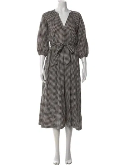 Pre-owned Barbour Plaid Print Midi Length Dress In Gray