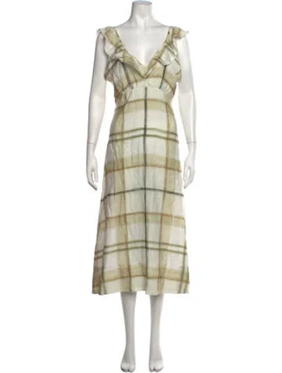 Pre-owned Barbour Plaid Print Midi Length Dress In Neutrals