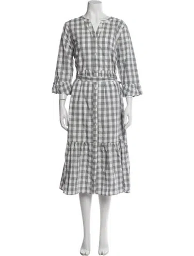 Pre-owned Barbour Plaid Print Midi Length Dress In Silver