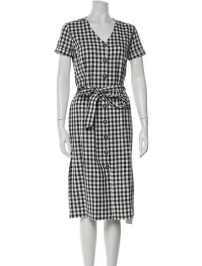 Pre-owned Barbour Plaid Print Midi Length Dress In White