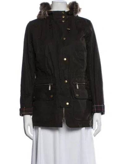 Pre-owned Barbour Plaid Print Parka In Brown