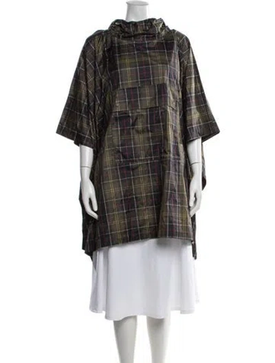 Pre-owned Barbour Plaid Print Poncho In Green