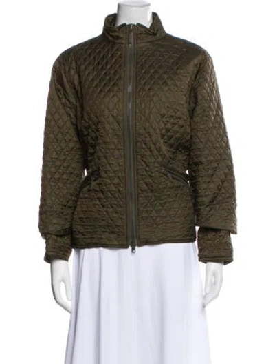 Pre-owned Barbour Plaid Print Puffer Jacket In Green