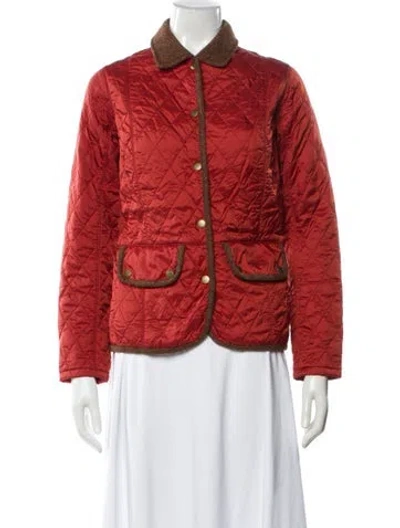 Pre-owned Barbour Plaid Print Puffer Jacket In Red