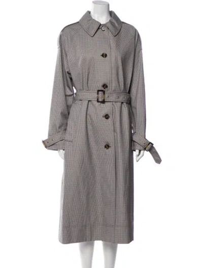 Pre-owned Barbour Plaid Print Trench Coat In Blue