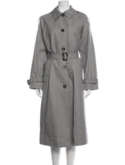 Pre-owned Barbour Plaid Print Trench Coat In Blue