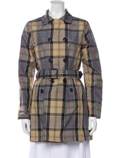 Pre-owned Barbour Plaid Print Trench Coat In Neutral