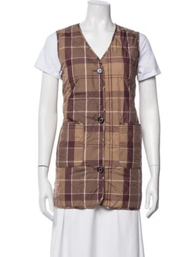 Pre-owned Barbour Plaid Print Vest In Brown