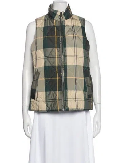 Pre-owned Barbour Plaid Print Vest In Green