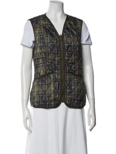 Pre-owned Barbour Plaid Print Vest In Green
