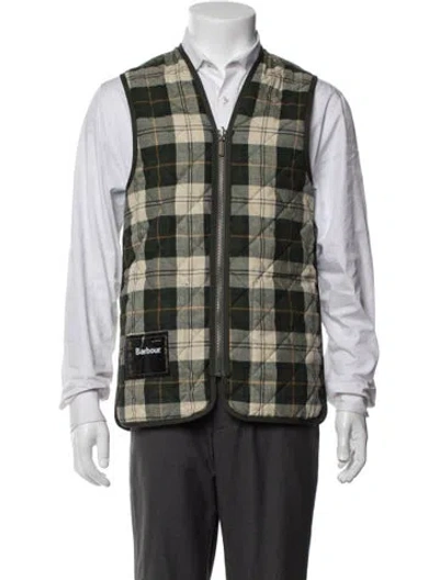 Pre-owned Barbour Plaid Print Vest In Green