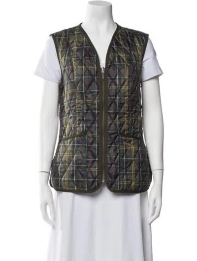 Pre-owned Barbour Plaid Print Vest In Green
