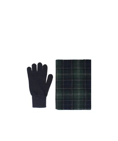 Barbour Plaid Scarf And Glove Set In Black