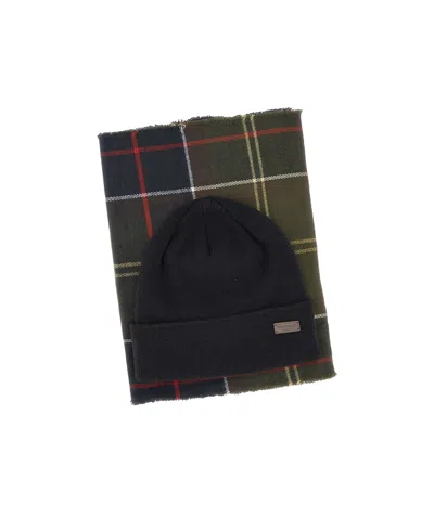 Barbour Plaid Scarf Knitted Hat Two-piece Package In Black