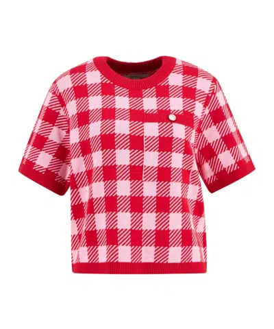 Barbour Plaid Short-sleeved Knit Sweater In Red