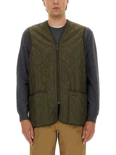 Barbour Quilted High Collar Sleeveless Vest With Front Pockets In Green
