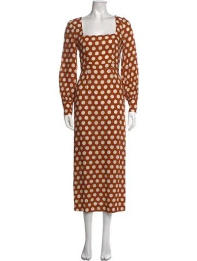 Pre-owned Barbour Polka Dot Print Midi Length Dress In Orange