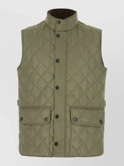 Barbour Polyester Padded Sleeveless Jacket Stand Collar In Green