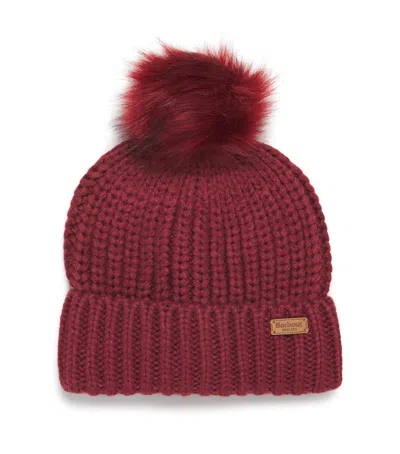Barbour Pom-pom Saltburn Beanie In Burgundy