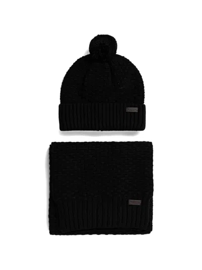Barbour Pom-pom Chunky-knit Beanie Hat In Black