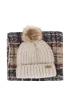 Barbour Pompom-detail Tartan-scarf Beanie Set In Neutral