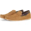 Barbour Mens Tan Porterfield Checked-trim Suede And Cotton Slippers 7