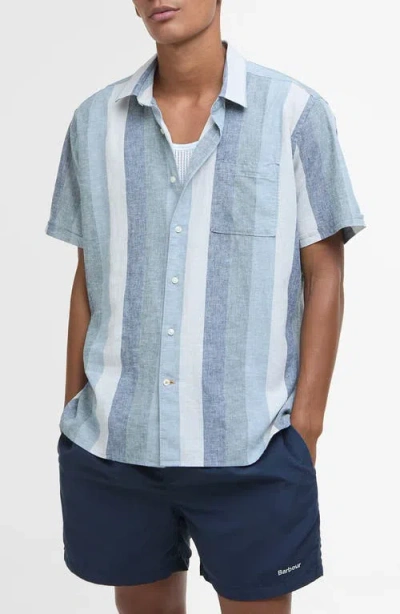 Barbour Portwell Stripe Summer Fit Short Sleeve Button-up Shirt In Navy