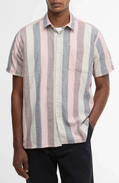 Barbour Portwell Stripe Summer Fit Short Sleeve Button-up Shirt In Pink