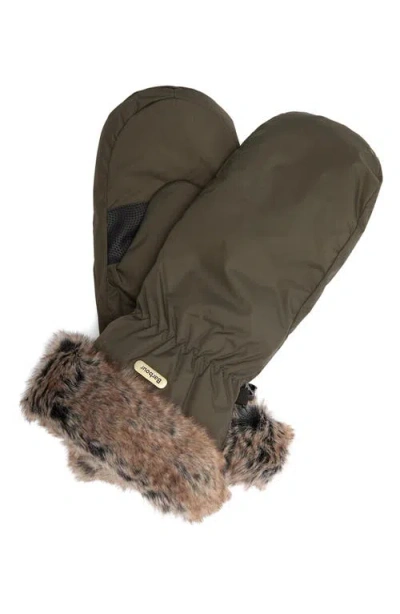 Barbour Primrose Waterproof Insulated Mittens With Faux Fur Trim In Forest