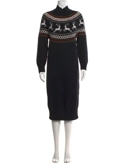 Pre-owned Barbour Printed Midi Length Dress In Black