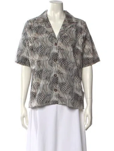 Pre-owned Barbour Printed Short Sleeve Button-up Top W/ Tags In Neutral