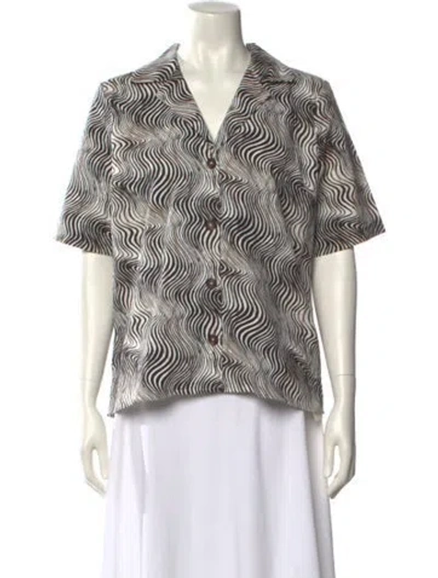 Pre-owned Barbour Printed Short Sleeve Button-up Top W/ Tags In Neutral