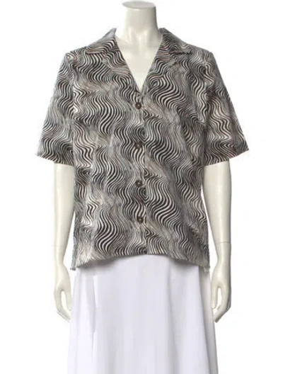 Pre-owned Barbour Printed Short Sleeve Button-up Top W/ Tags In Neutral