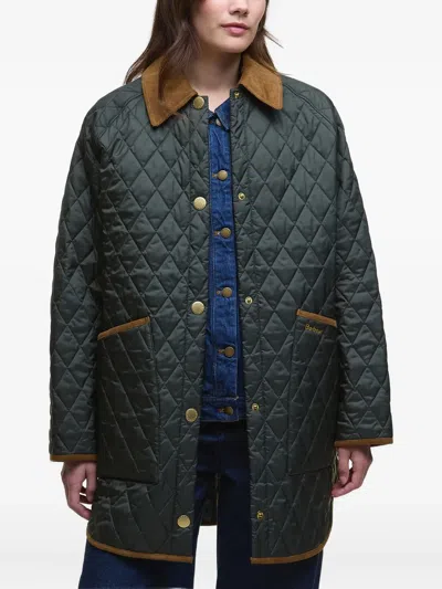 Barbour Quilted Corduroy-collar Coat In Green