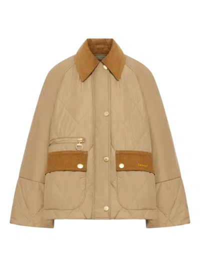 Barbour Quilted Corduroy-collar Padded Jacket In Brown