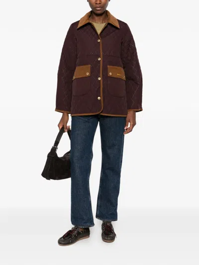 Barbour Quilted Corduroy-collar Oversized Jacket In Brown