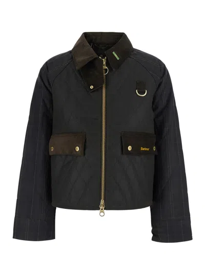Barbour Quilted Cotton Zip-front Jacket With Logo Lettering And Patch Pockets In Black