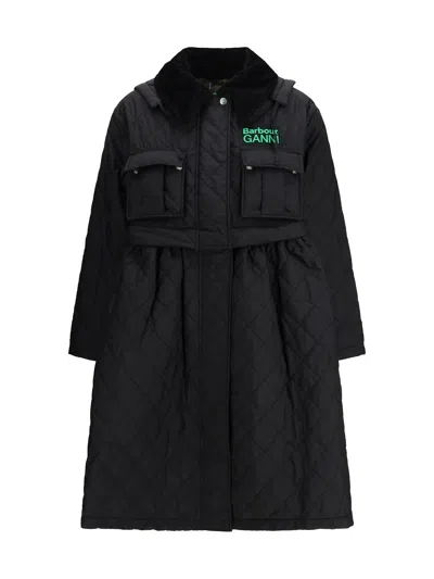 Barbour Quilted Hooded Coat By  X Ganni In Black