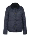 Barbour Diamond Quilted Lightweight Jacket With Corduroy Collar In Black