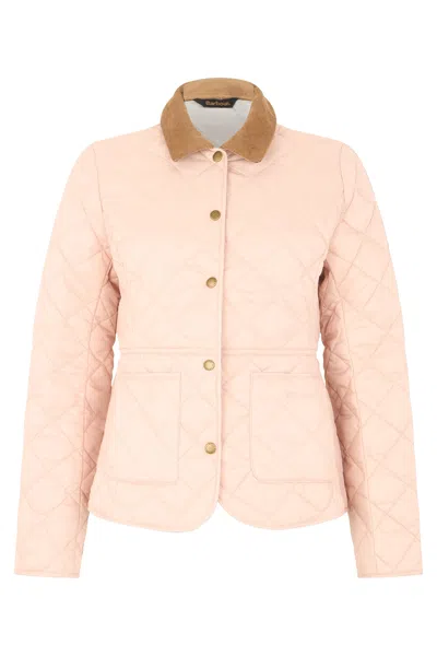 Barbour Quilted Jacket Deveron Quilted Jacket With Velvet-ribbed Collar In Pale Pink