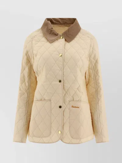 Barbour Quilted Jacket With Contrast Collar And Front Pockets